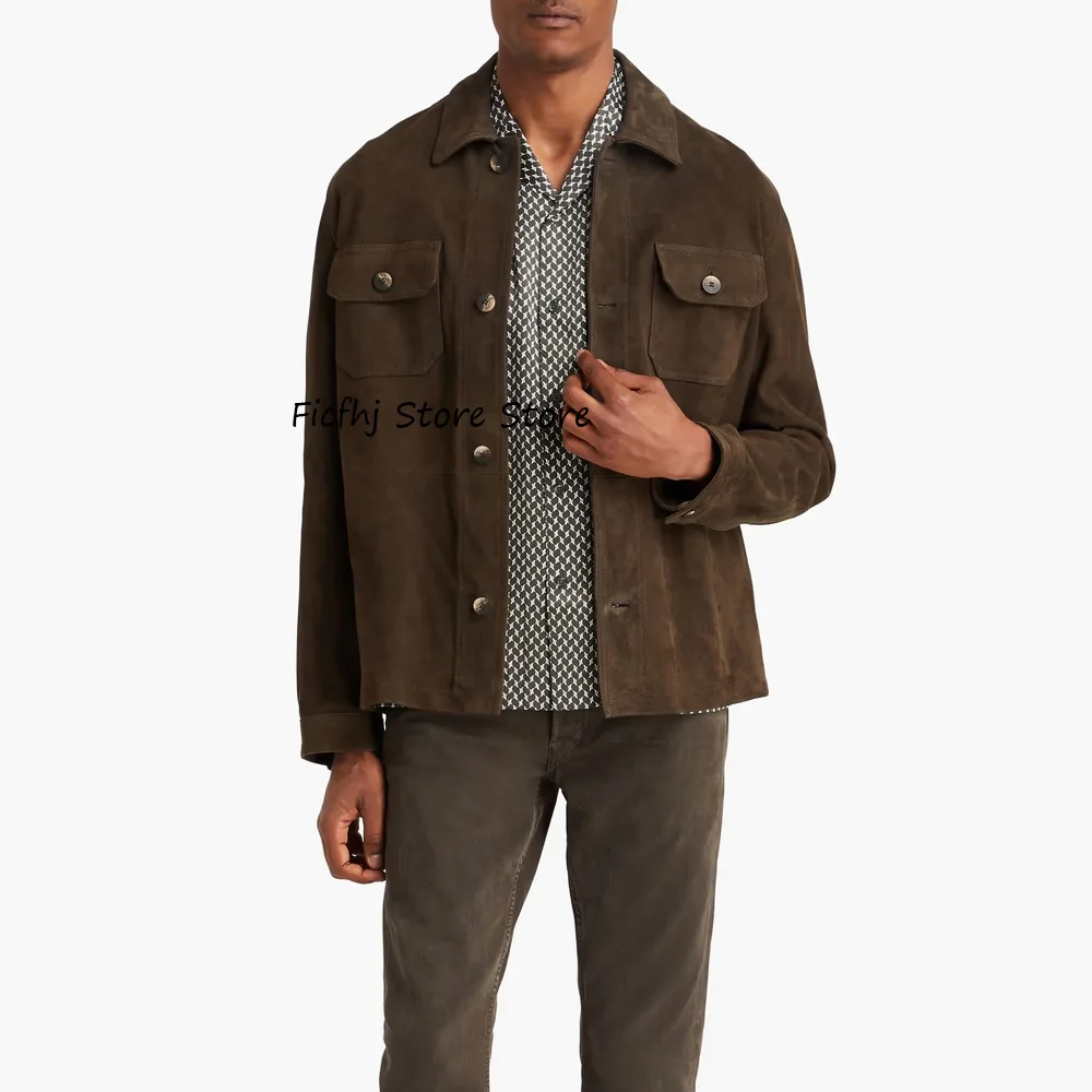 

Замшевая ткань, модные пиджаки, мужские пиджаки, мужская куртка с двумя нагрудными карманами, однобортный стильный повседневный мужской пиджак с лацканами, новинка