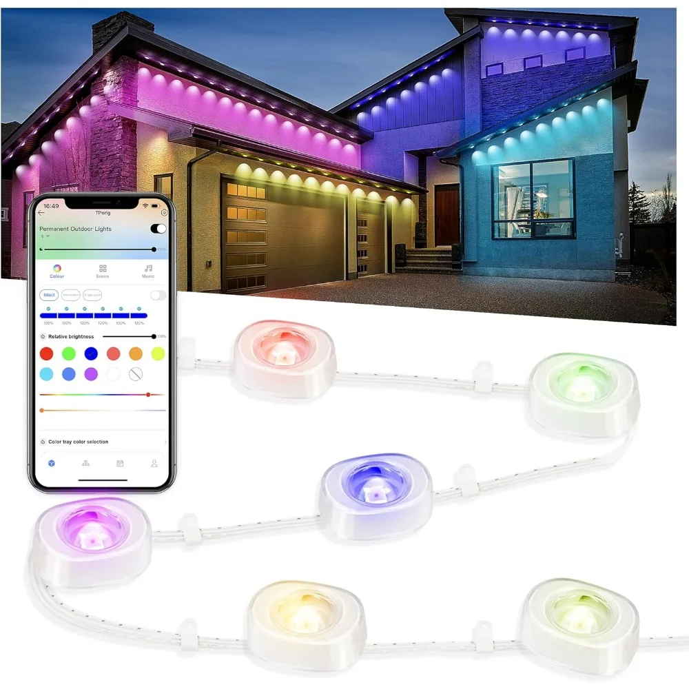 Permanent Outdoor Lights for House,100ft Smart RGBIC Outside Lights with 72Scene Modes, IP67Waterproof Eaves Lights forChristmas