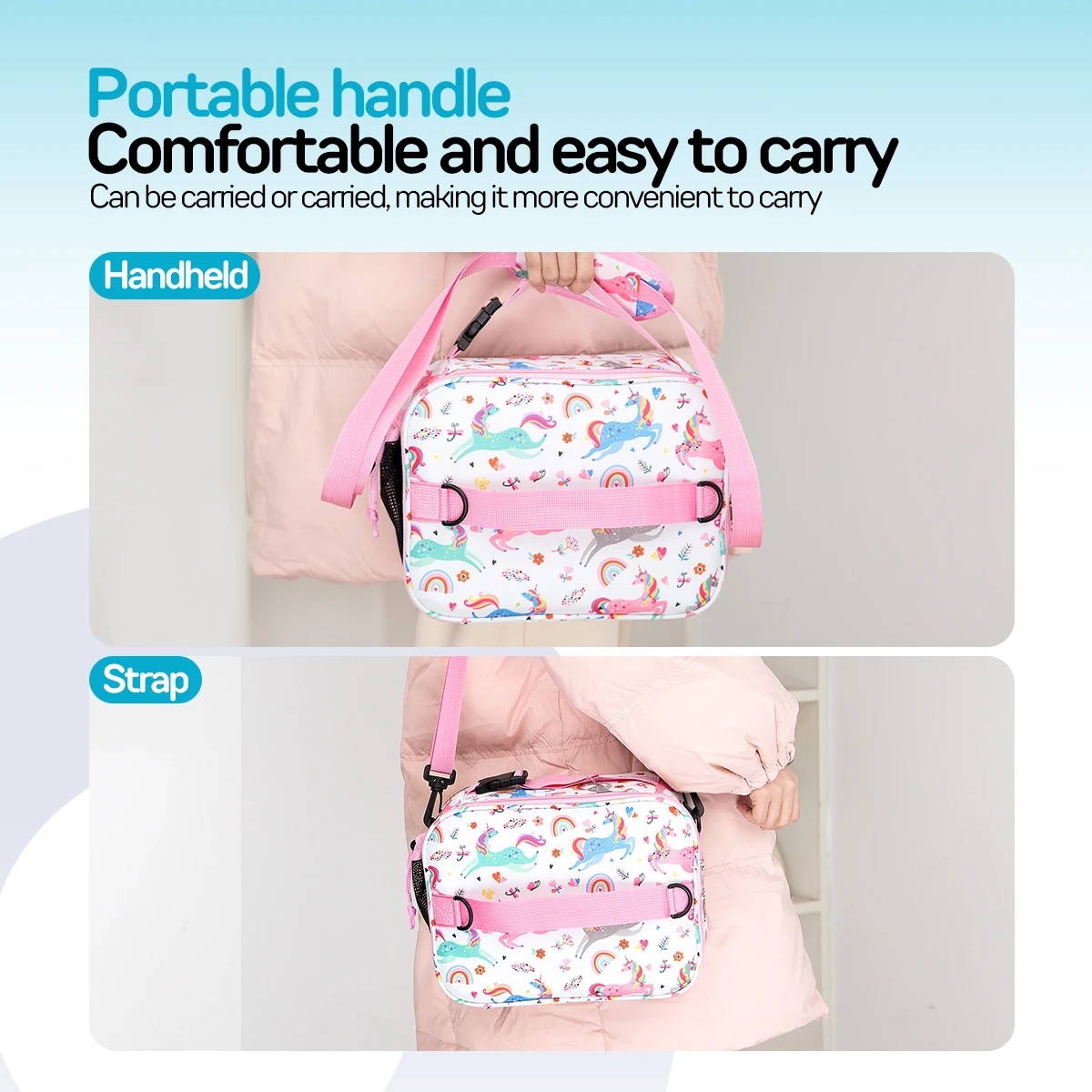 Isolierte Lunchtasche mit Cartoon-Motiv, niedliche, mit Blumenmuster bedruckte Lebensmittelhandtaschen, tragbare Thermo-Lunchtasche, Frischhaltebeutel, Tragetasche für Studenten – Detail 13