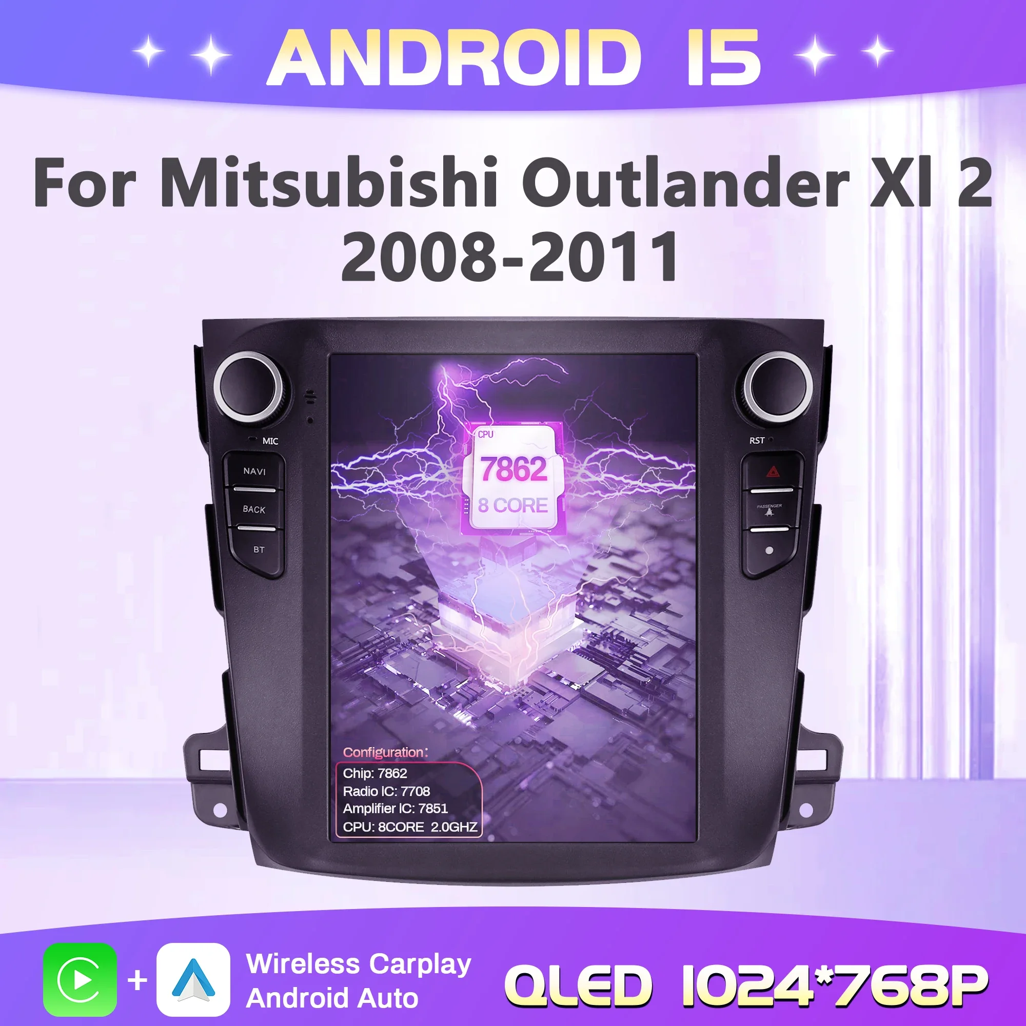 9.7inch Android 15 For Mitsubishi Outlander Xl 2 2008-2011 Car Radio Multimedia Navigation 4G GPS Wireless Carplay Screen