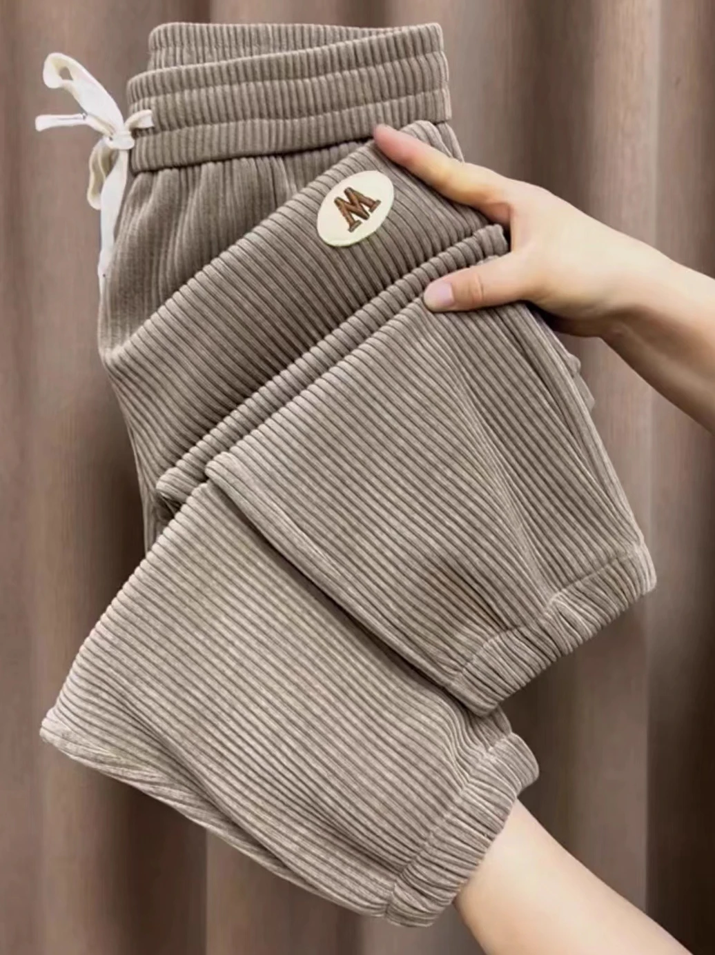 

Thiened Fce Lined Corduroy Harlan Pants Women's Loose Casual Outerwear Warm Trousers Autumn Winter High Waist Straight Leg