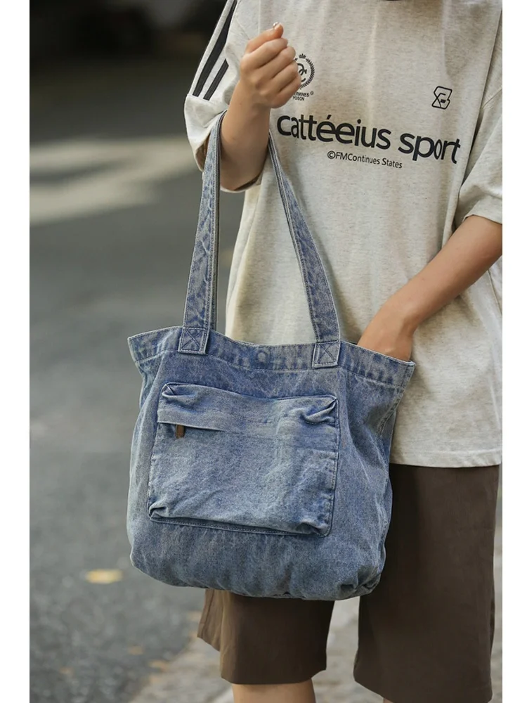 

Большая джинсовая сумка-тоут Capaci, женская простая универсальная сумка-тоут для подмышек, новинка 2024, летняя сумка на одно плечо