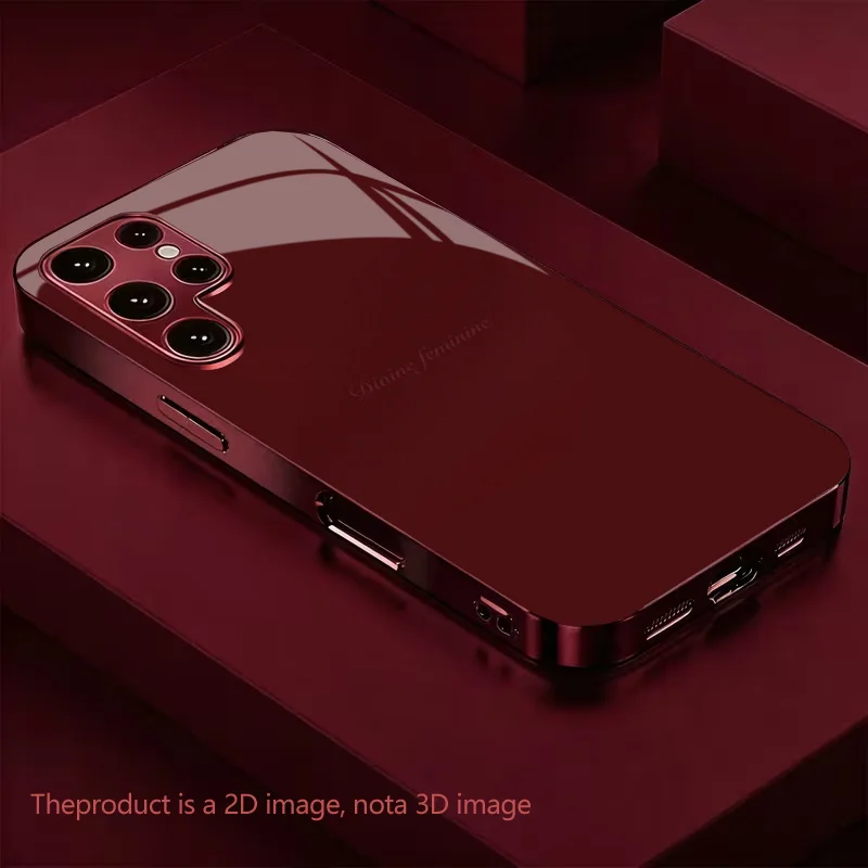 Burgundy Vertical Stripes Electroplated Wine Red Phone Case Tempered Glass Cover Shockproof Protective For Samsung S26 Ultra S25
