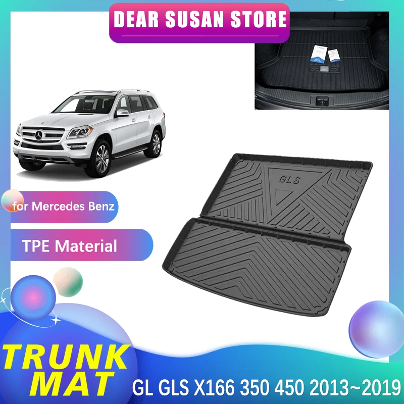 Car Rear Trunk Mat for Mercedes Benz GL GLS X166 350 450 2013~2019 Luggage Waterproof Foot Pad Liner Space Custom Rug Accessorie