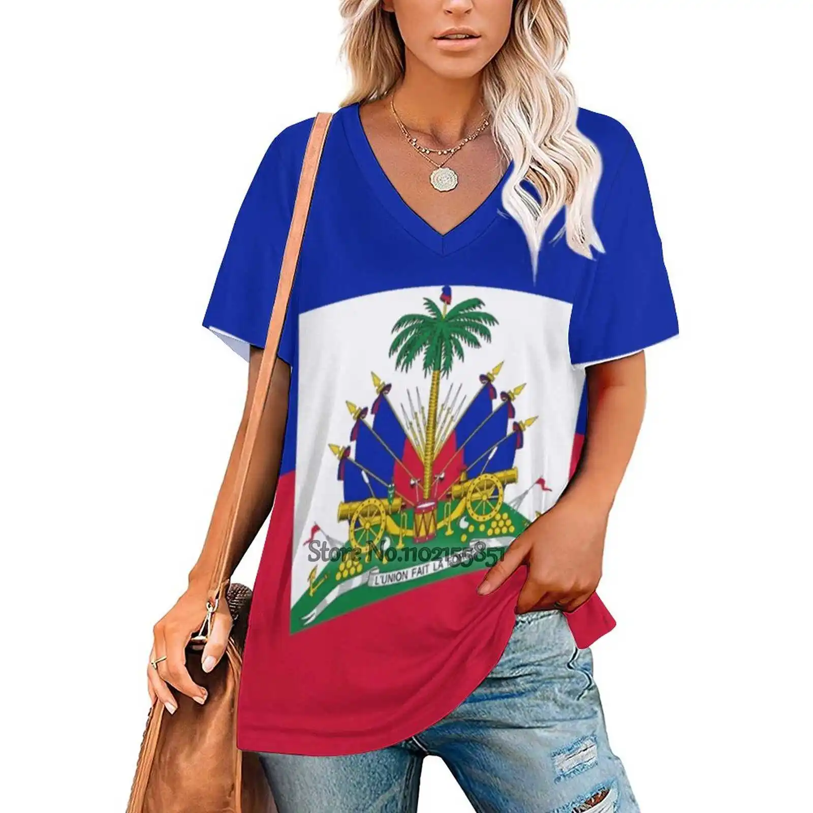 Flaga Haiti topy damskie Tee Ladies Casual seksowny T-Shirt powrót sznurowanie odzież flaga Haiti kraj świat moda mężczyźni trendy damskie