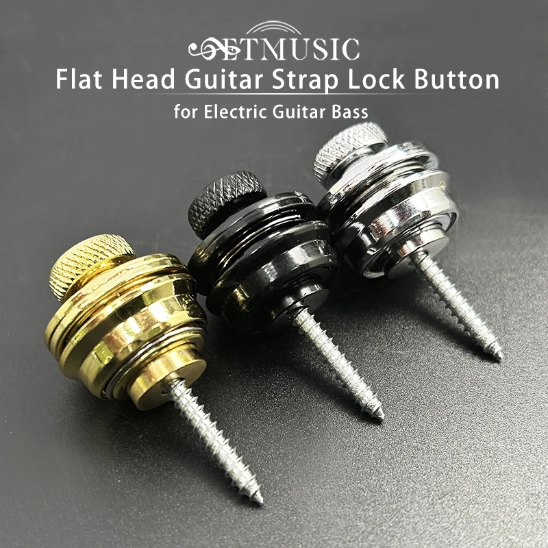 4 Stück Flachkopf-Gitarrengurtschloss Gurtknopf für E-Gitarre Bass Schwarz/Gold/Chrom
