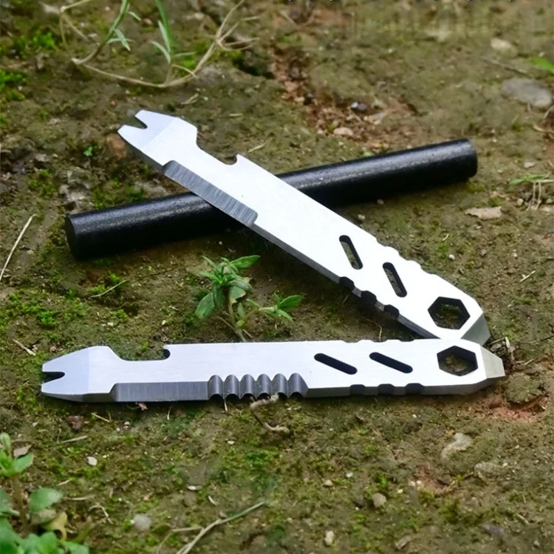 Mini Stainless Steel Crowbar, Multi-function Allen Wrench Magnesium Rod Scraper, Bottle Opener Portable Outdoor Camping Tool
