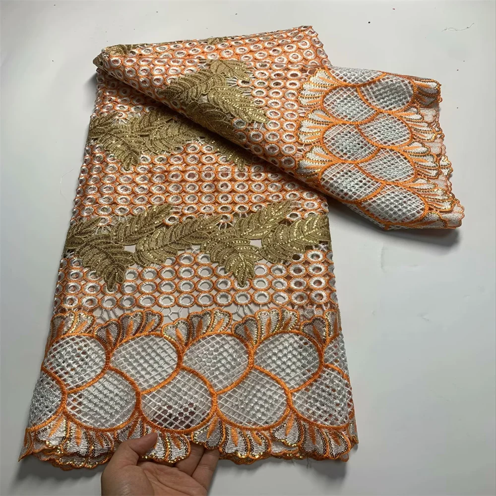 

African Guipure Cord Lace Fabric 2023 High Quality Nigerian Water Soluble Lace Fabrics Sequins For Sewing Diy Party Dress d-0150