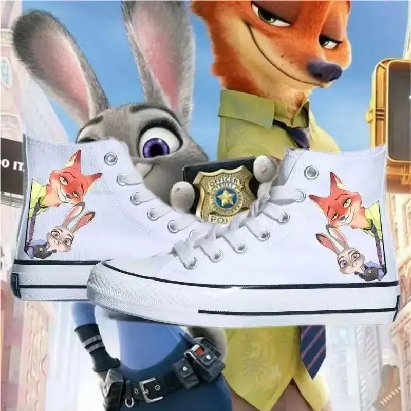

Real Pictures 2025 New autumn Zootopia Nick and Judy man plus big size black white Canvas Shoes Student sports women flats shoes
