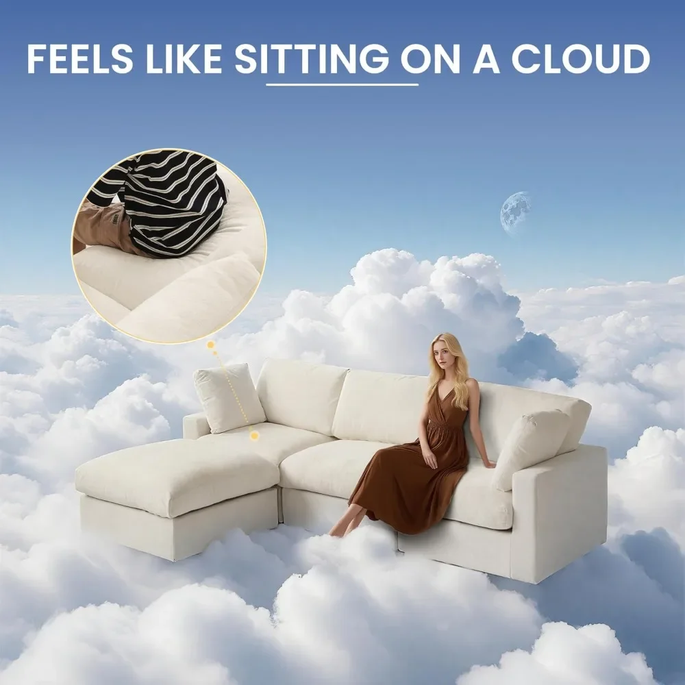 Sofá seccional moderno de chenilla de 3 plazas, sofá nube Modular de asiento profundo para sala de estar, dormitorio, 100 pulgadas