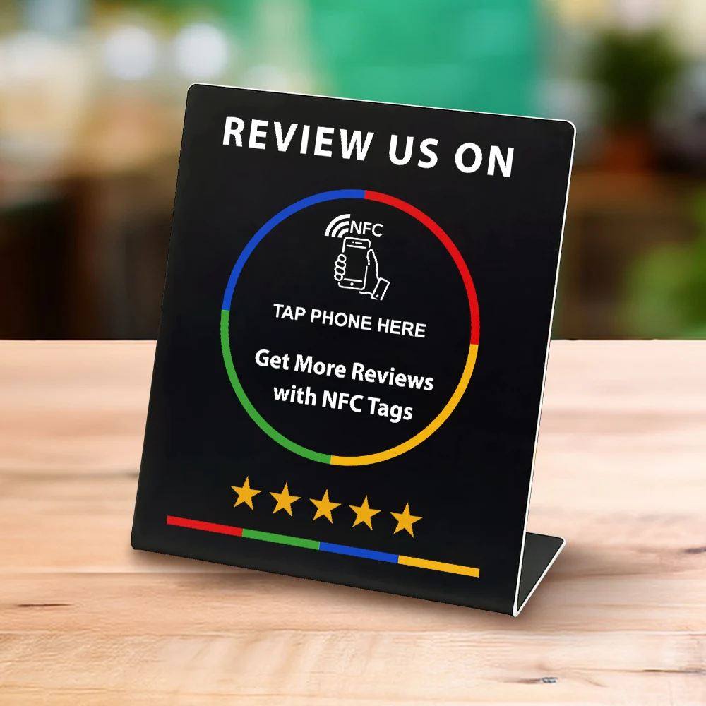 

13.56Mhz programmable Google Review Card NFC station table NFC Google Reviews display bending card standing brand bracket