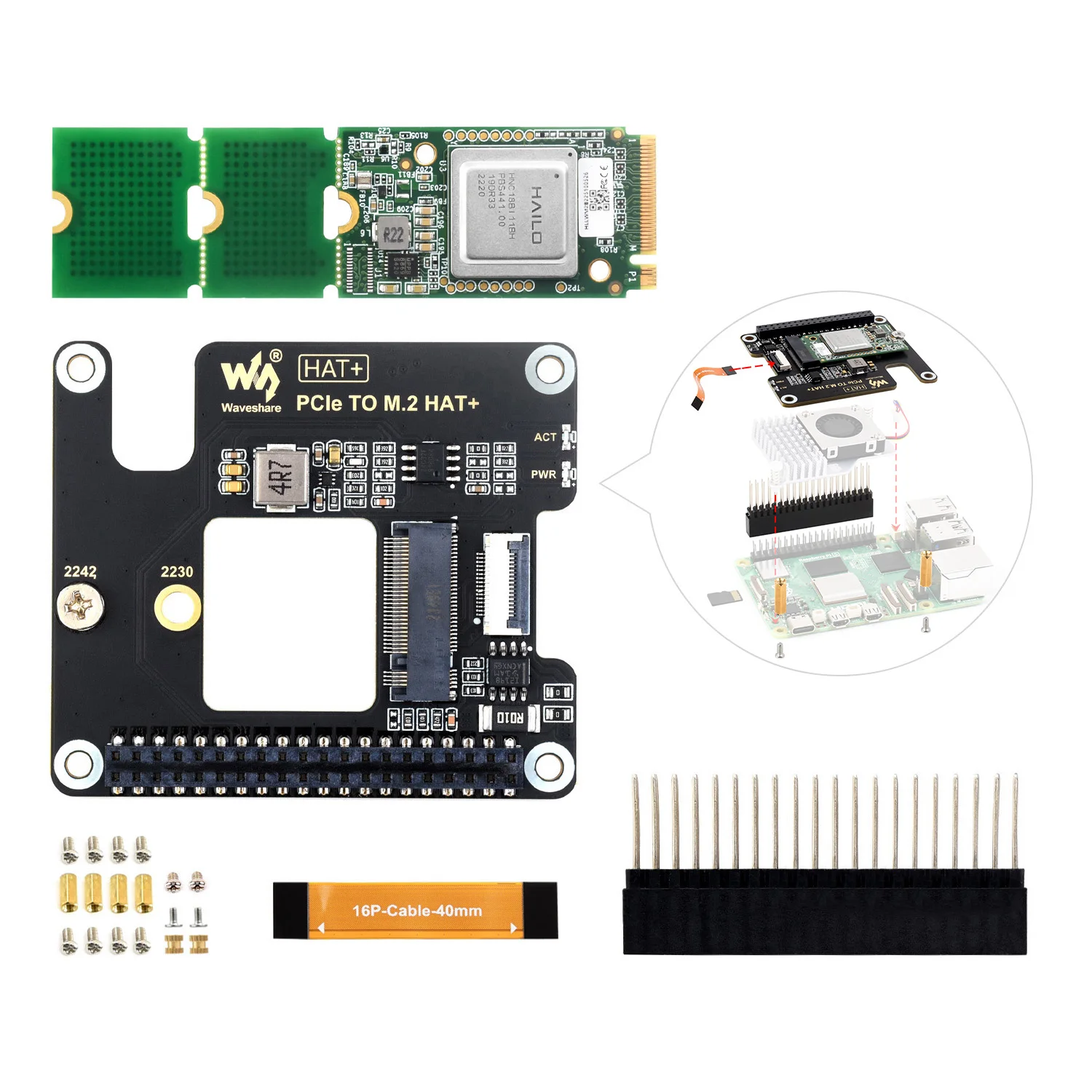 

Hailo-8 M.2 AI Accelerator Module, 26TOPS Hailo-8 AI Processor Optional For PCIe To M.2 Adapter Board, For Raspberry Pi 5