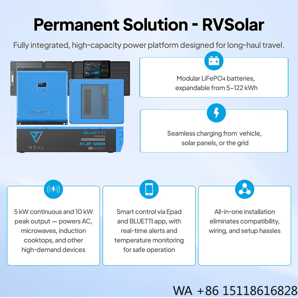 BLUETTI 5000W 6KW Pure Sine Wave 48V Inverter 5.12kWh LiFePO4 Battery Self Heating -20°C for Winter Camping RV Off Grid Backup