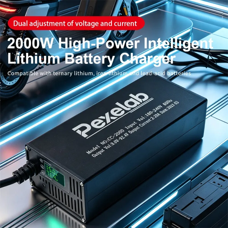 17S Adjustable Current 71.4V 1A to 15A LCD Smart Li-ion LiFePO4 Lithium Charger 220V Forklift Truck Floor Scrubber UK EU AU Plug view 3