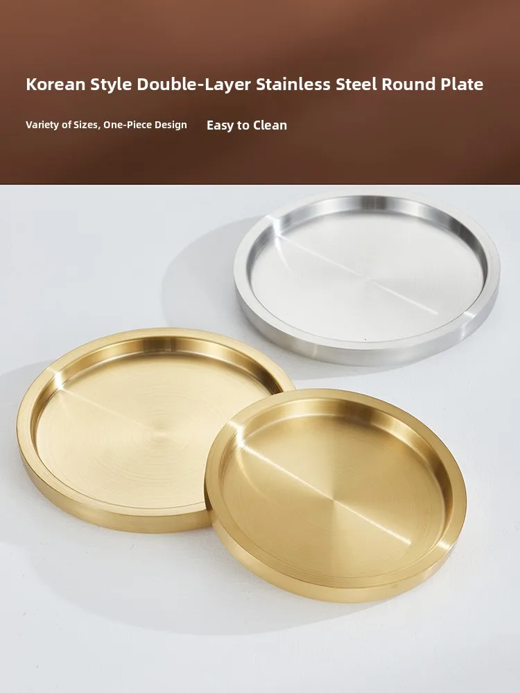 

Thiened Stainl Steel round Tray Commercial Hot Pot Steak Restaurant Beef Tray Flat Dinner Plate Western Cuisine Plate