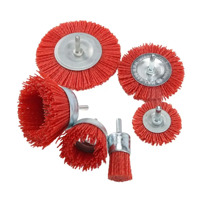 ABUH-6Pcs Nylon Filament Abrasive Wire Brush Wheel & Cup Brush Set With 1/4 Inch Shank, 6 Sizes Nylon Drill Brush Set Perfect