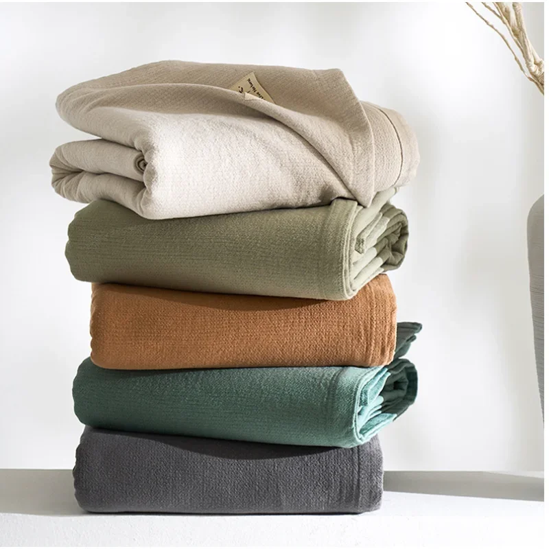 Minimalist Linen Blanket with Pillow Towel 3PCS Set, Breathable Cotton Linen Throw Blanket for Sofa Bed,Solid Color Bedspread