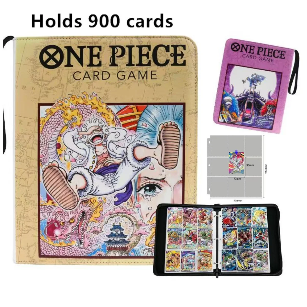

900pcs Large Capacity One Piece Card Album 9-grid Storage Leather Zipper Style Anime Peripheral Card Collection Album Kids Gifts