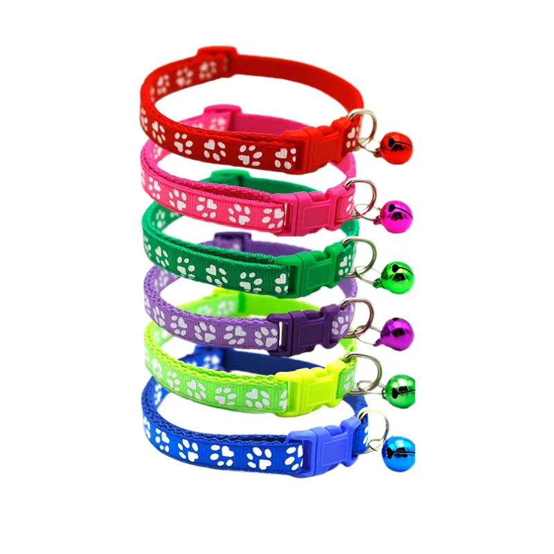 6 pcs Cat Whelping Collars Colourful Adjustable Dog Collar 19-32CM Paw Print Collar with Bell for Small Dog Cats