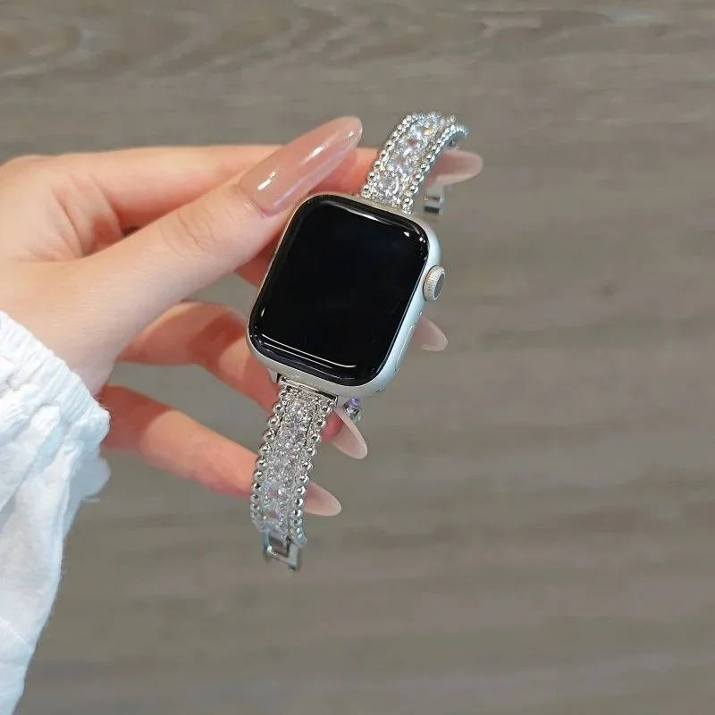 Luxury Sparkling Zircon Full Diamond Compatible iWatch Strap 38mm 40mm 41mm 42mm 44mm 45mm 49mm Strap