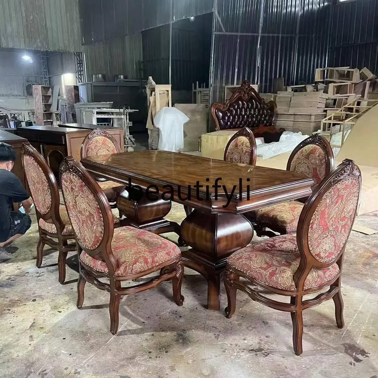 A32 European solid wood dining table and chair combination American carved design dining table American home dining table