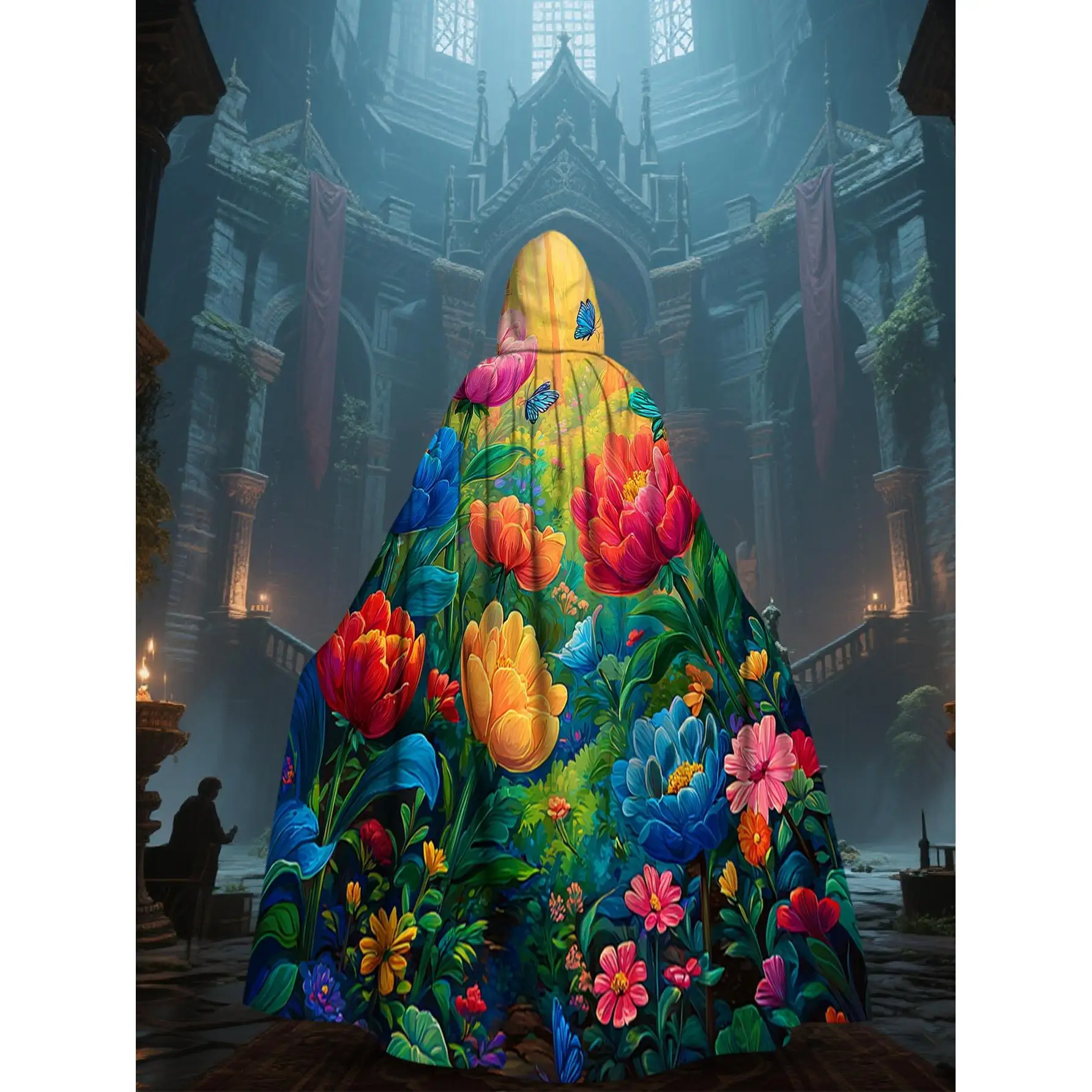 Selection Printing Popular Hooded Cape Butterfly Garden Floral Enchantment Polyester Music Festival Use for Themed Parties Party