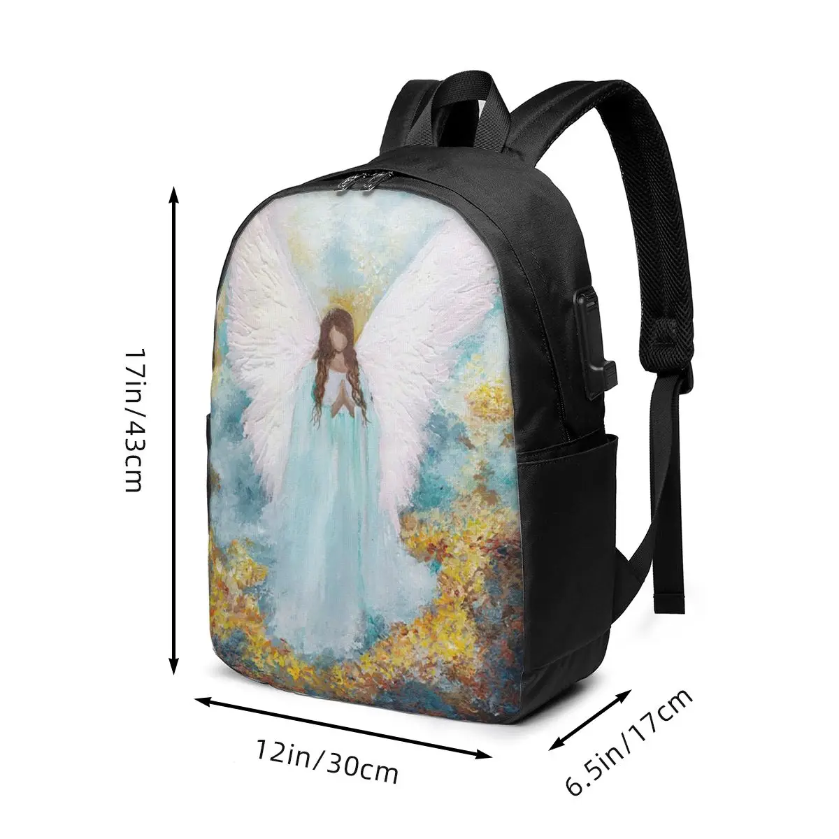 Lovely Angel Wishing Pattern Backpack Travel Notebook Bag Computer College Student School Bag Laptop Shoulder Bags for Men Women