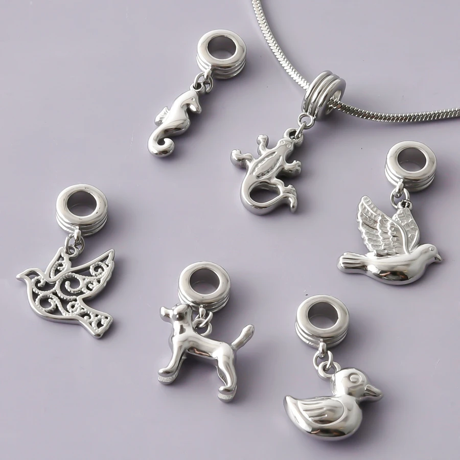 2pcs Different Animal Stereoscopic Dove Butterfly Dog Pendant Stainless Steel Charms For Jewelry Making Bracelets Necklace Gift