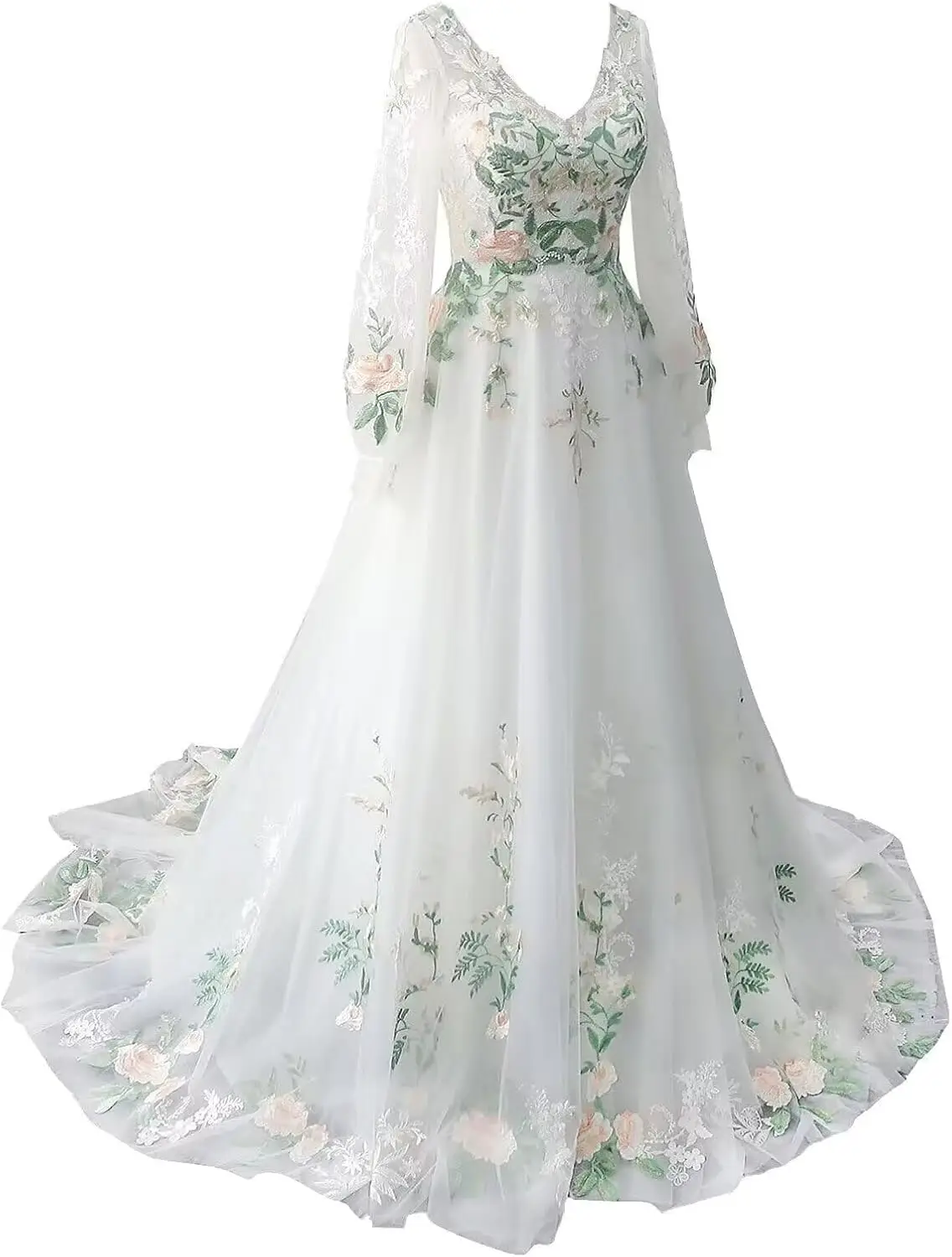 

Свадебные платья с цветочной вышивкой для невесты 2024, кружевные аппликации, тюль, свадебные платья трапециевидной формы для женщин, 919, платья для выпускного вечера