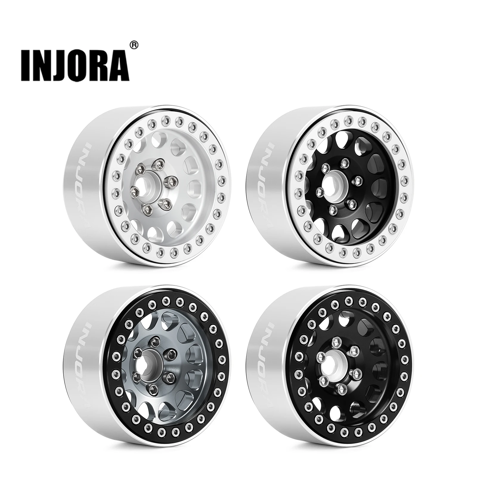 INJORA 4Pcs CNC Aluminum Alloy 1.9 Beadlock Wheel Rim for 1/10 RC Crawler Car Axial SCX10 90046 AXI03007 TRX4 VS4-10 Redcat Gen8