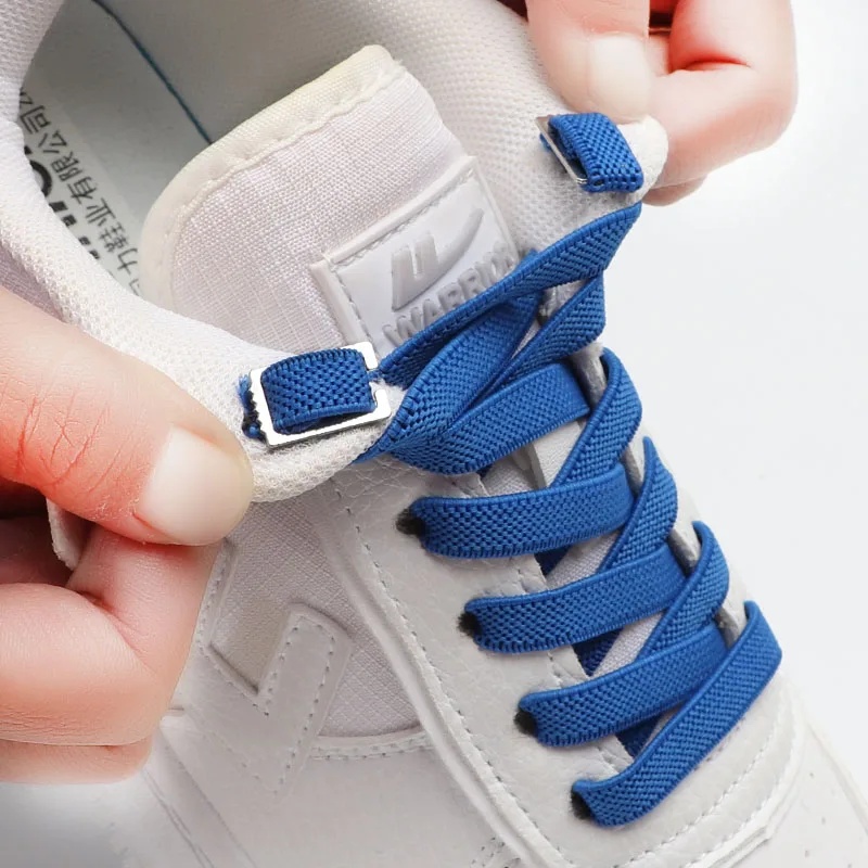 Mesh Precision Weaving Elastic Shoestrings Without Ties Flat Metal Buckle Lock Shoe Laces for Sneakers 8MM Thick Lazy Shoes Lace