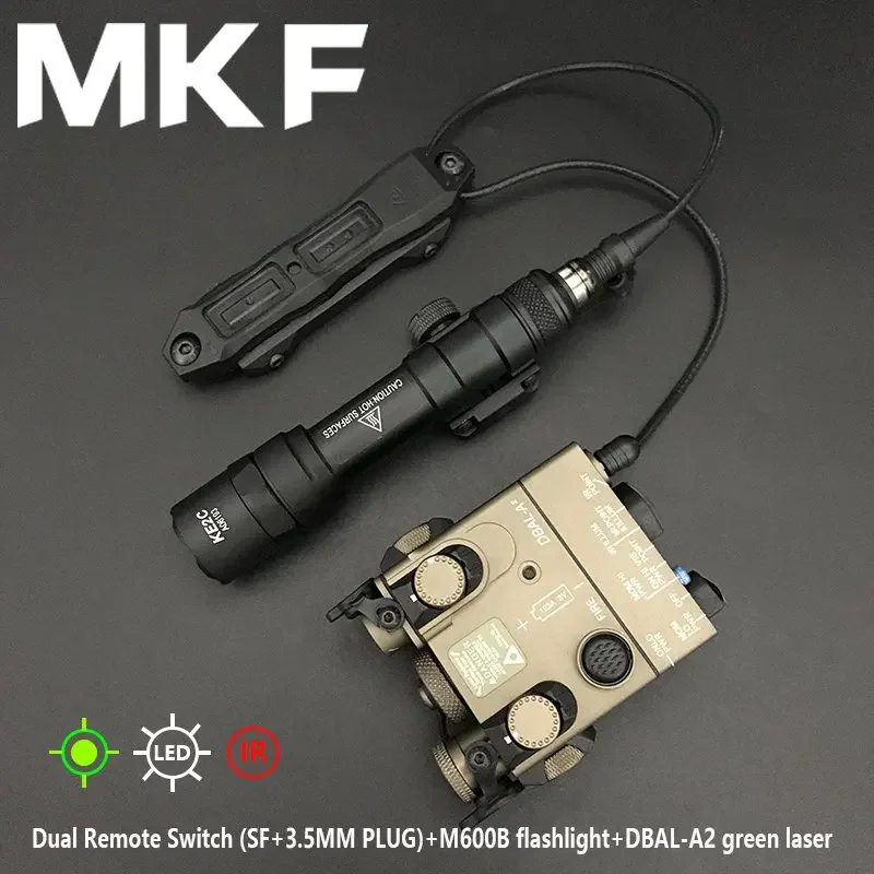 

Tactical Metal DBAL-A2 Red Green IR Laser M600 M600B Flashlight With Dual Control Pressure Switch Set Fit 20mm Picatinny Rail