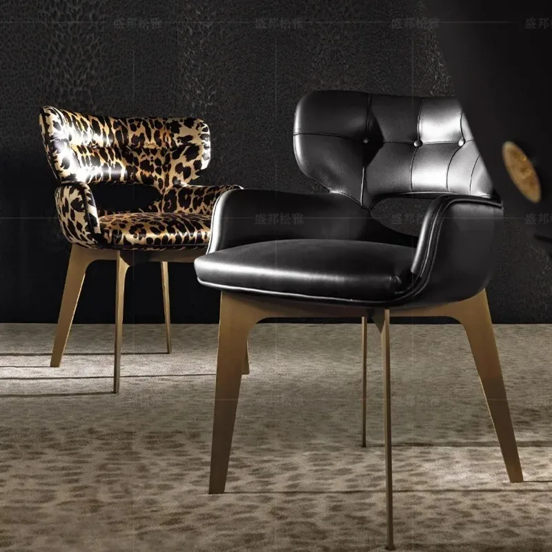 Designer leopard print fabric backrest negotiation chair villa home modern high-end restaurant Italian light luxury dining chair