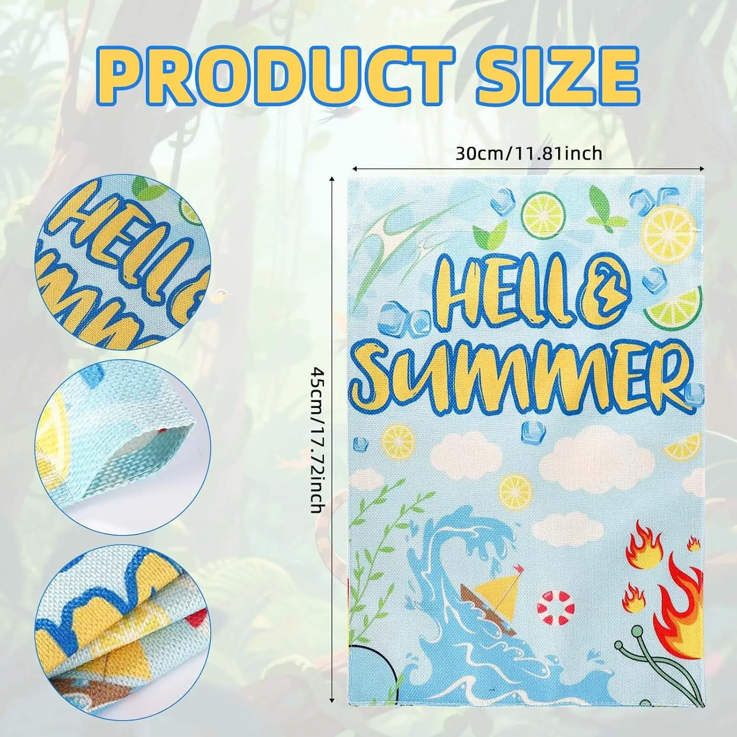 SAVITA Hello Summer Garden Flag, 12x18 Inch Double-Sided Vibrant Summer Flag Waves Lemon Ice Cube Burlap Beach Sign Seasonal SSL