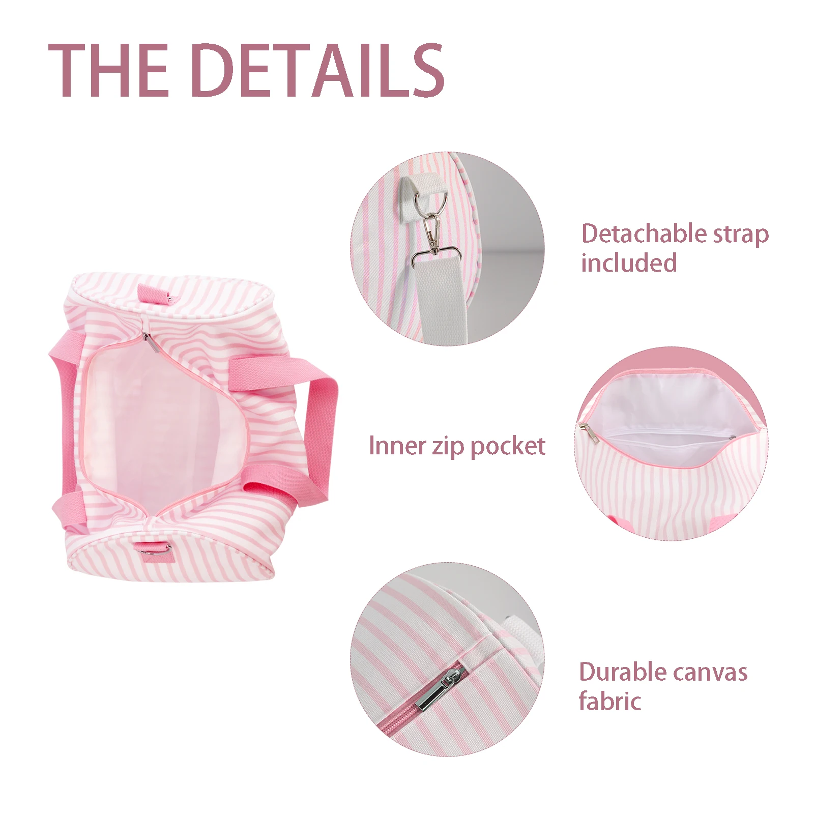 Striped Duffle Bag Women Canvas Embroidery Travel Shoulder Bag With Detachable Adjusted Strap