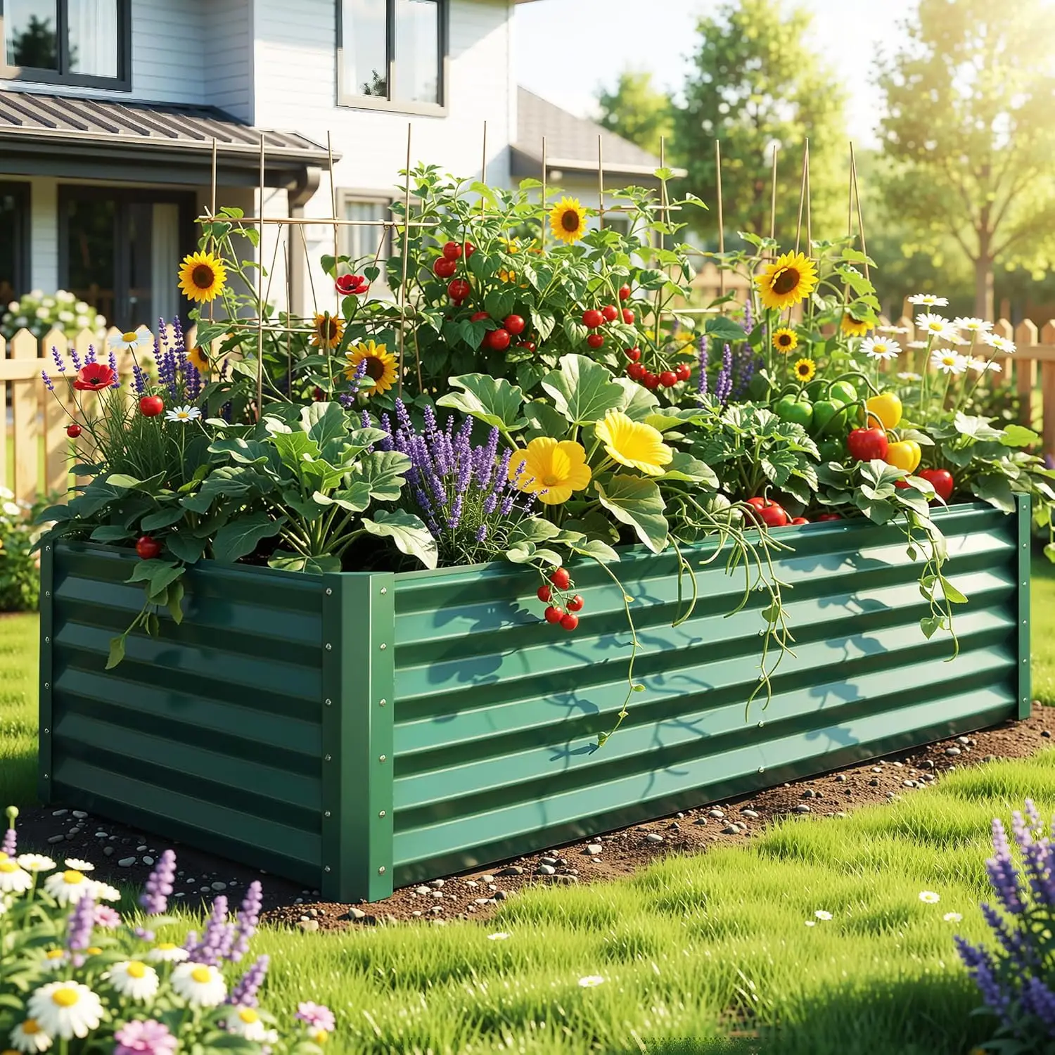 

6x3x1.5 ft Galvanized Raised Garden Bed Kit, Large Metal Planter Box with Gloves & Support Rod, Outdoor Flower Bed for P