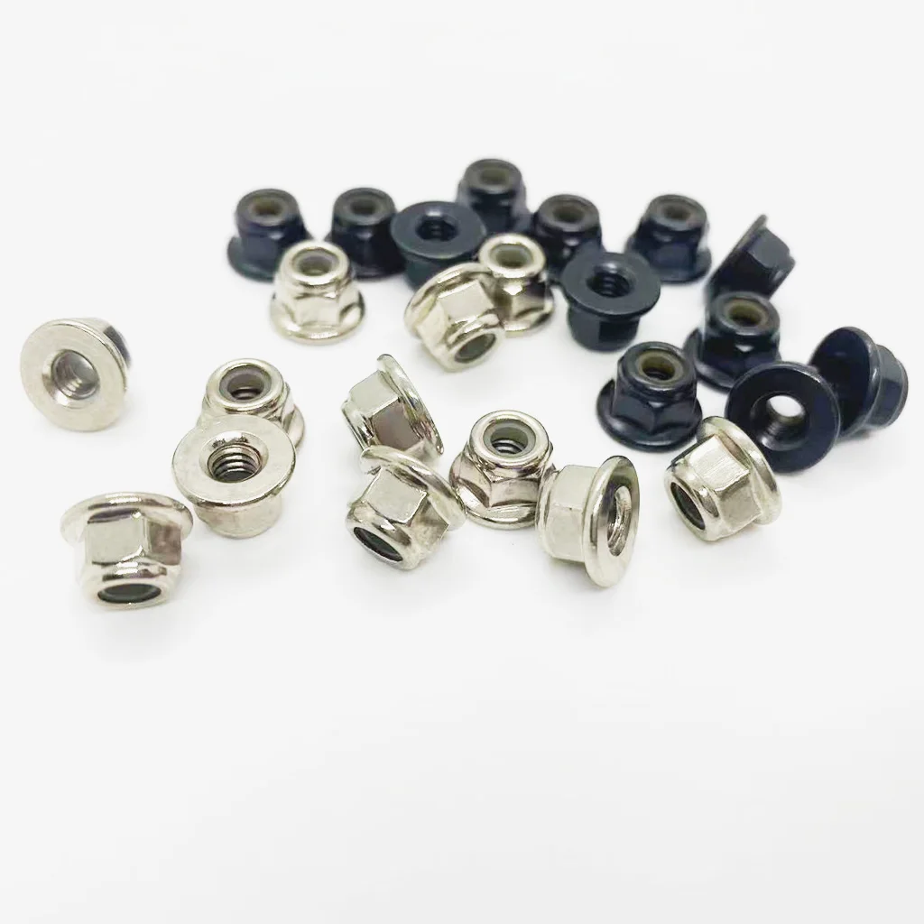 12pcs M3 M4 Stainless Steel Black Hex Flange Nylon Insert Lock Nut Self-locking Locknut For 1/8 1/10 1/12 RC Car