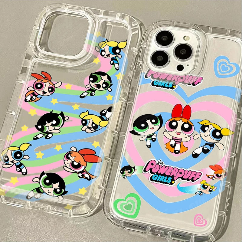 Cute Powerpuff Girls Phone Case for iPhone 15 14 13 12 11 Pro Max XR XS X 8 7 6 6S Plus SE 2020 Soft Silicone Transparent Cover