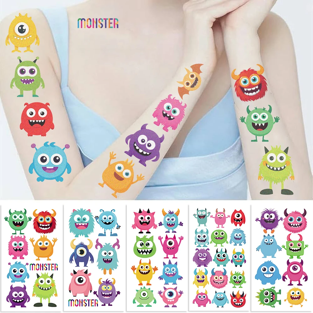 10 Sheets/Set Little Monster Series Tattoo Stickers Temporary Tattoos Cute Cartoon Tattoos Sticker Birthday Party Decoration