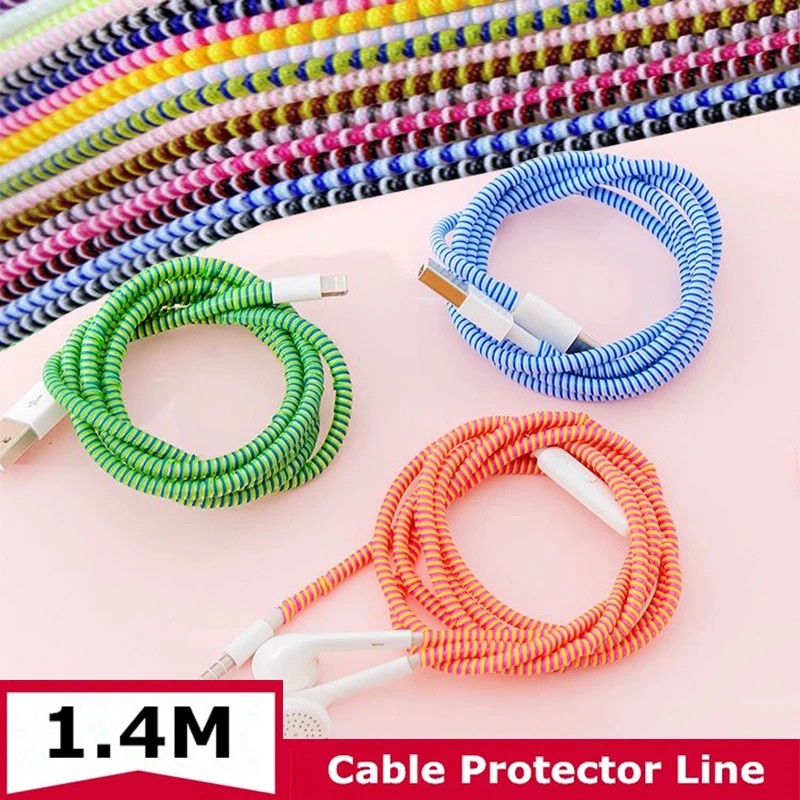 1.4M Colorful Spiral Charger Cable Cord Protector Universal Wrap USB Data Line Decoration Winder For Apple iPhone Samsung Xiaom