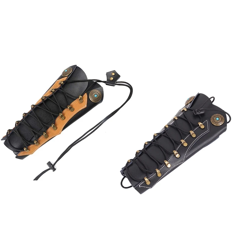 

2Pcs Cowhide Archery Arm Protector Guard For Hunting With Hardware Fasteners Outdoor Hunting - Black & Brown