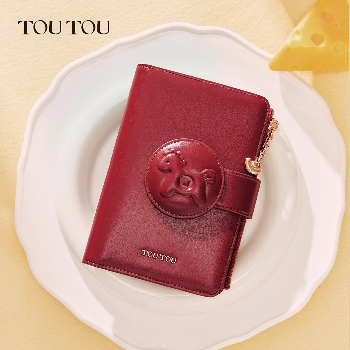toutou-red-leather-passport-wallet-multi-card-holder-with-horse-emboss-travel-document-organizer