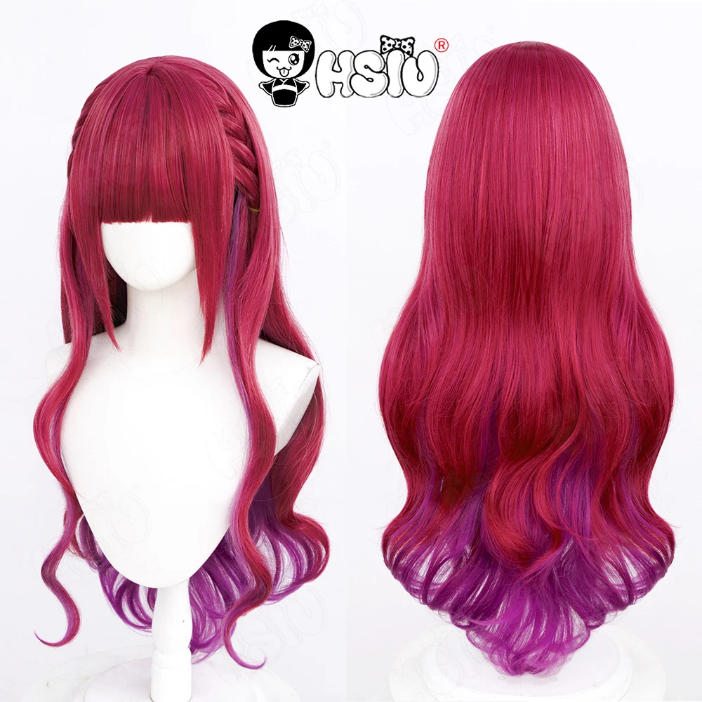 Houshou-Perruque de Cosplay Marine HSIU, Cheveux Longs Violets Dégradé Rouge, Perruque Synthétique Degré de Chaleur, Bonnet VTuber, 80cm