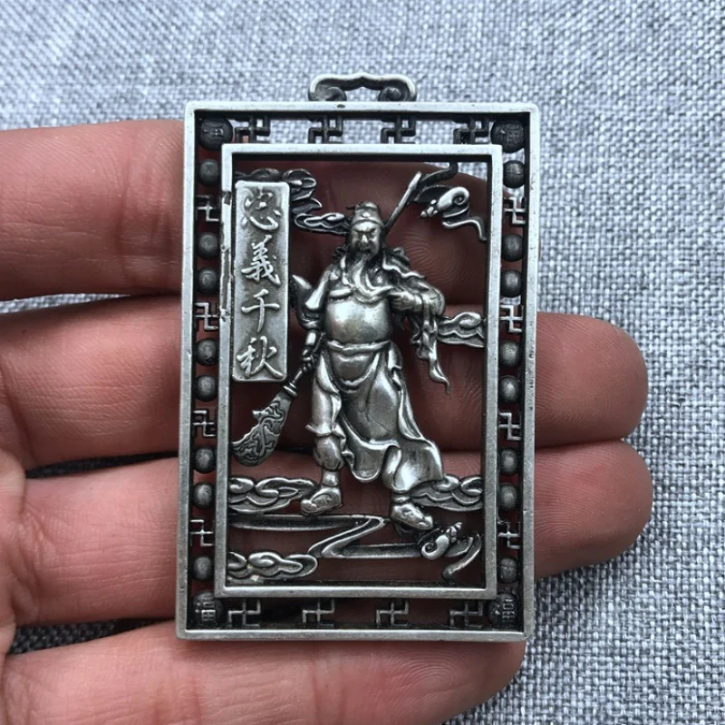 ヴィンテージディストレストミオシルバーペンダントホワイト銅、グアンyuペンダント、ブランドzhongyi qianqiu、両面パター、卸売