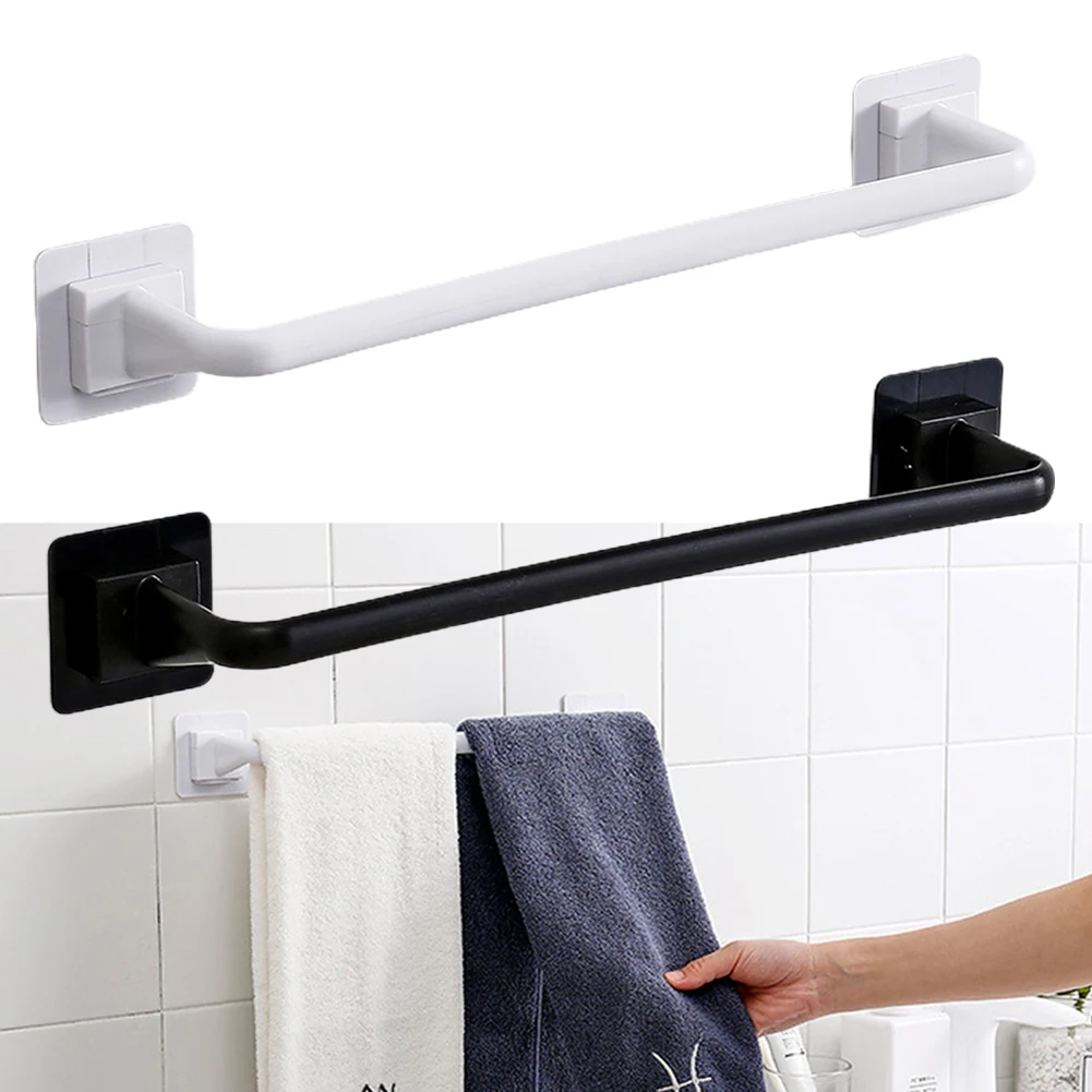 Self-Adhesive Wall-Mounted Bathroom Towel Rod Towel Bar Stick-On Wall Bath Towel Holder Rail Rack 26.5cm Bathroom Accessorie