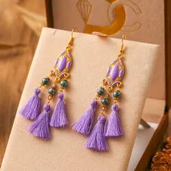 New Vintage Bohemian Tassel Earrings for Women Long Drop Oil Bead Temperament Dangle Earring Vacation Daily Party Jewelry