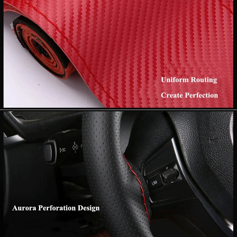 15 inch/38 cm Soft Fiber Leather Car Steering Wheel Cover Anti-slip Steering-Wheel Braid Stitch On Wrap With Needle Thread