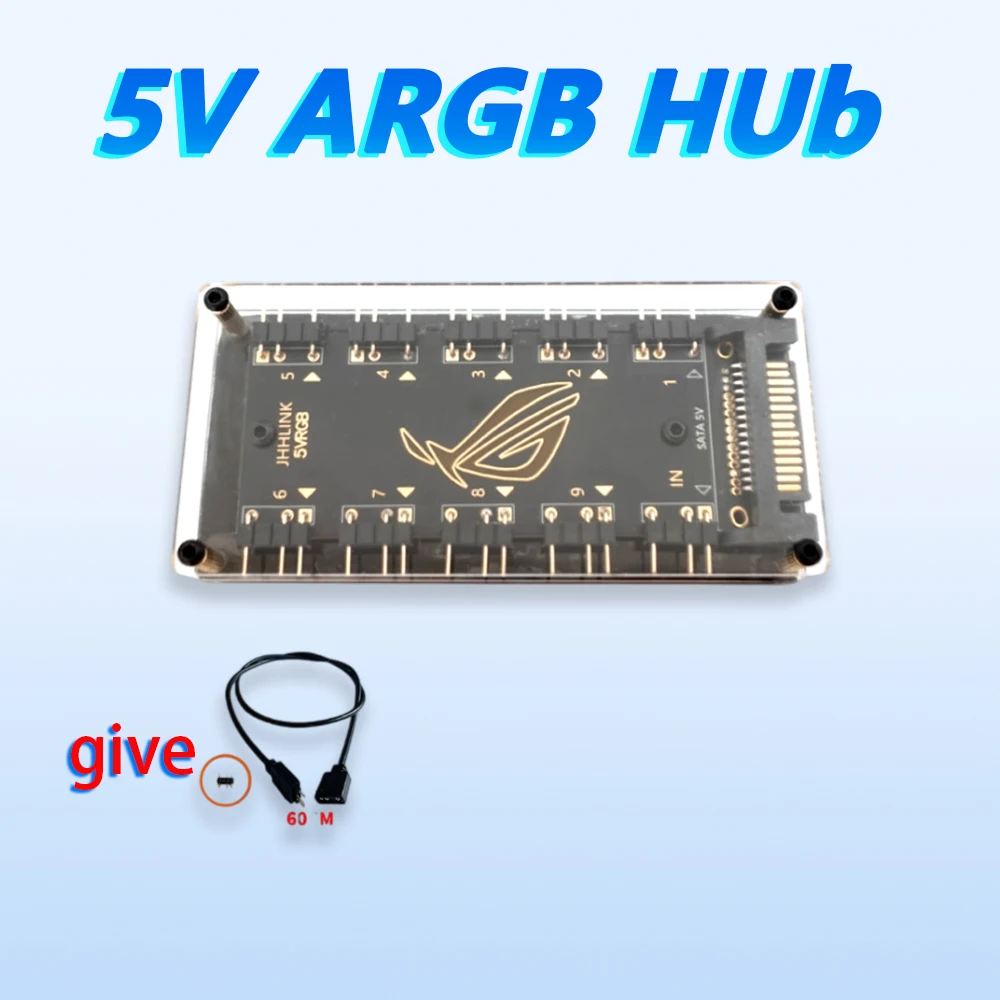 

5V ARGB Hub Compatible with ASUS Motherboard ROG Aura Sync 3pin Connector 1-to-9 Expansion Extension Cable with Lighting Adapter