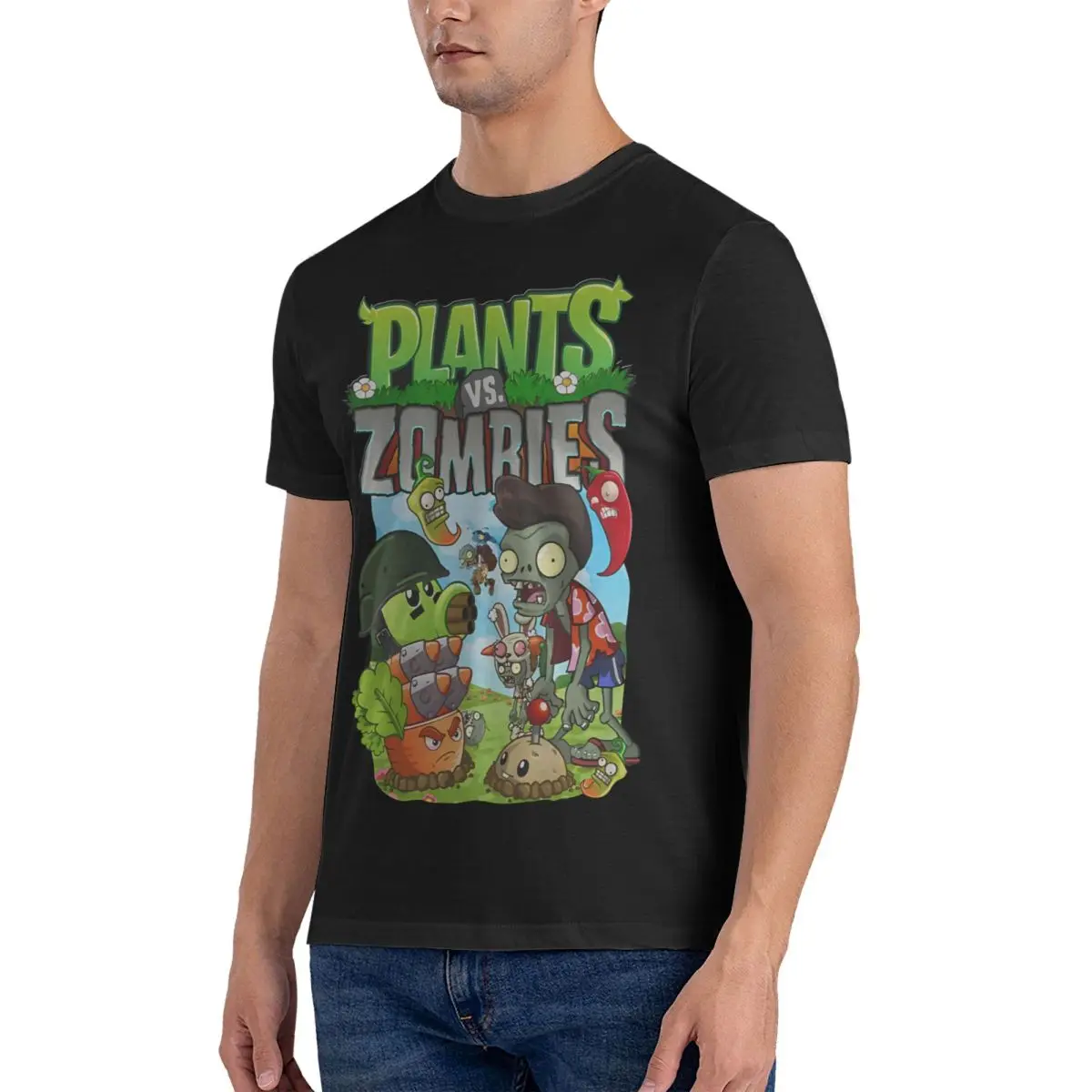 Perfect T-Shirts for Men Plants VS The Z-Zombies Vintage Cotton Tee Shirt O Neck Short Sleeve T Shirts Gift Idea Clothing