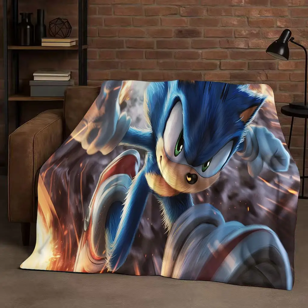 

3D S-Sonics Cartoon Flannel Blanket,Ultra Soft Warm Plush Throw for Home Bedroom Bed Sofa Cover Office Travel Camping Picnic